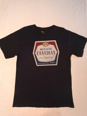 Molson Canadian Beer Classic Logo Dark Navy Blue Tee Shirt - Size Large